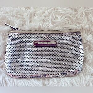 Michael Kors Pouch Perfume or Card Case Wallet Cosmetics Makeup Silver Sequins